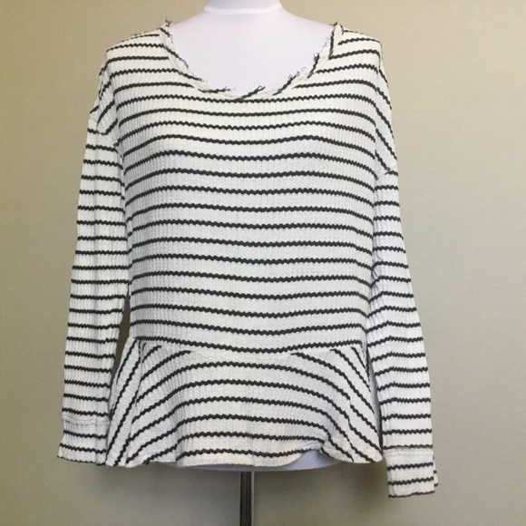WE THE FREE PEOPLE black stripe peplum knit tee S - Picture 2 of 6